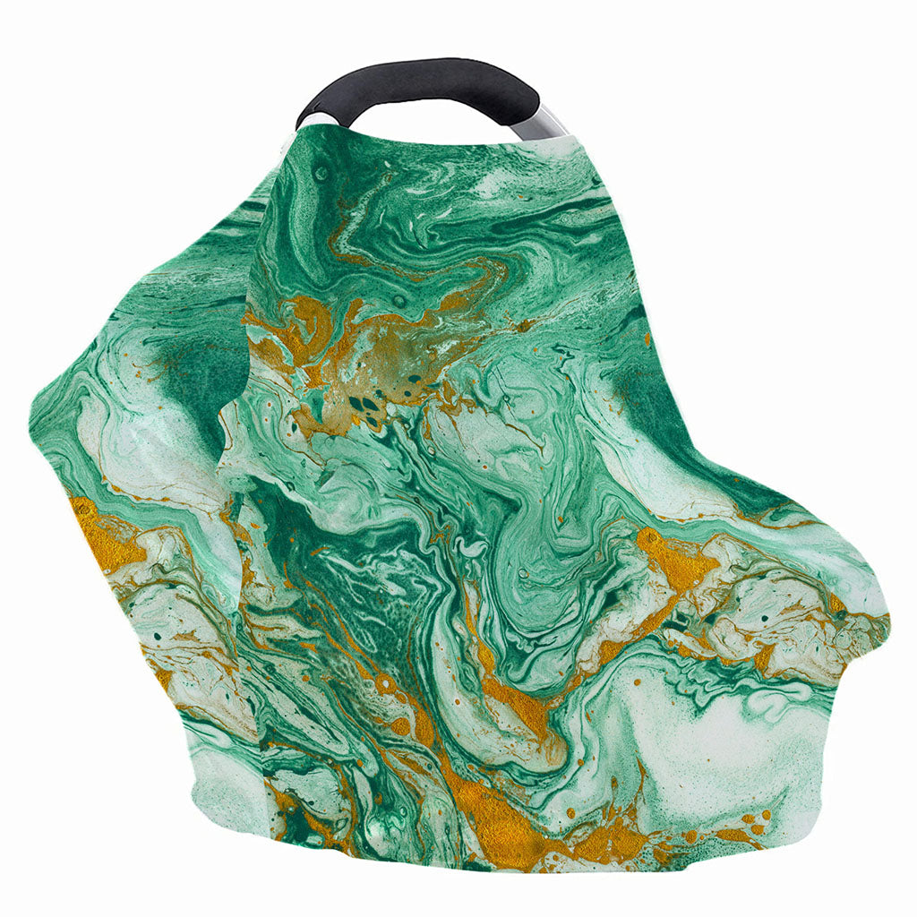 Green Gold Liquid Marble Print Baby Seat Cover