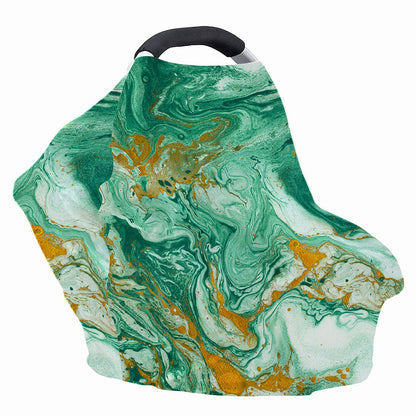 Green Gold Liquid Marble Print Baby Seat Cover