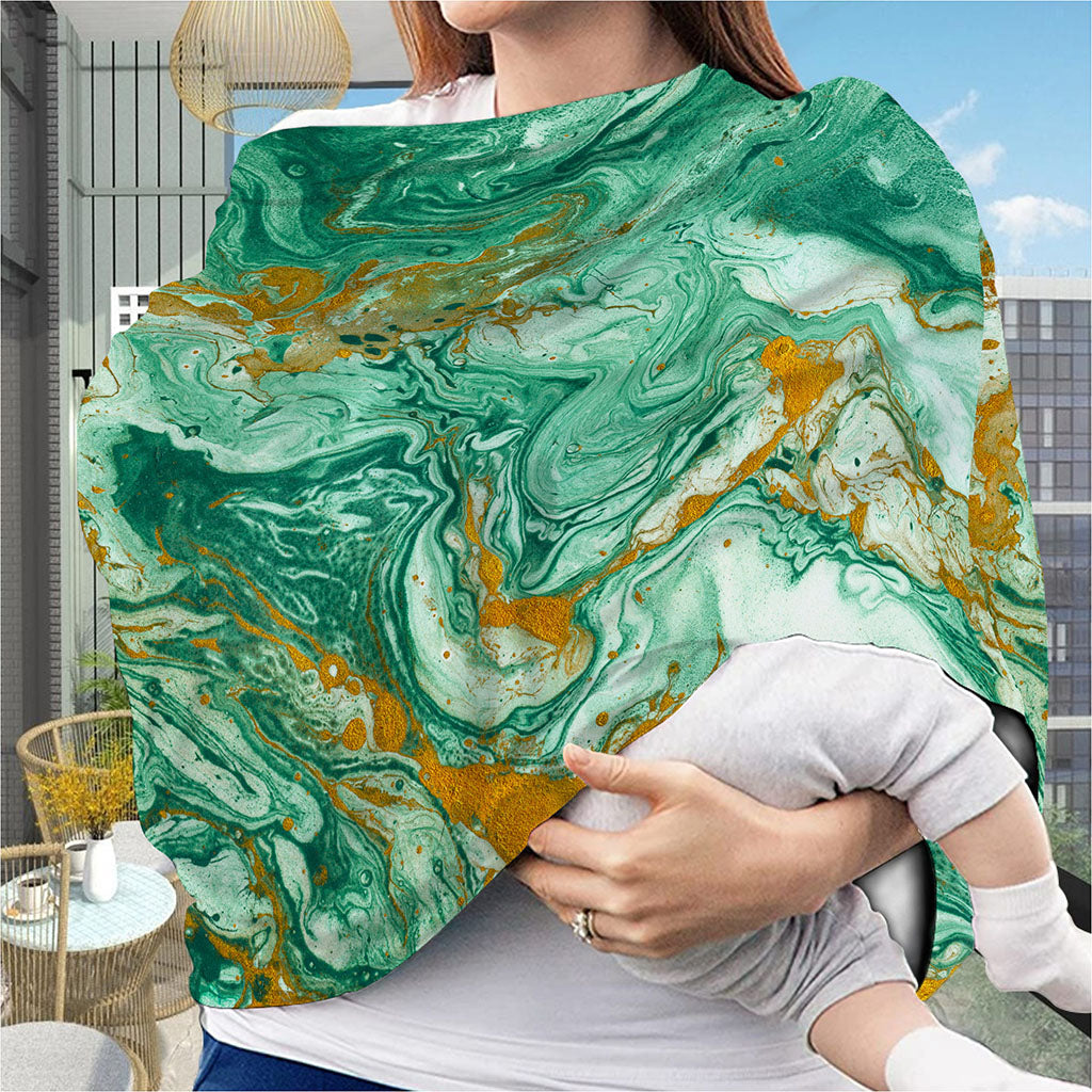 Green Gold Liquid Marble Print Baby Seat Cover