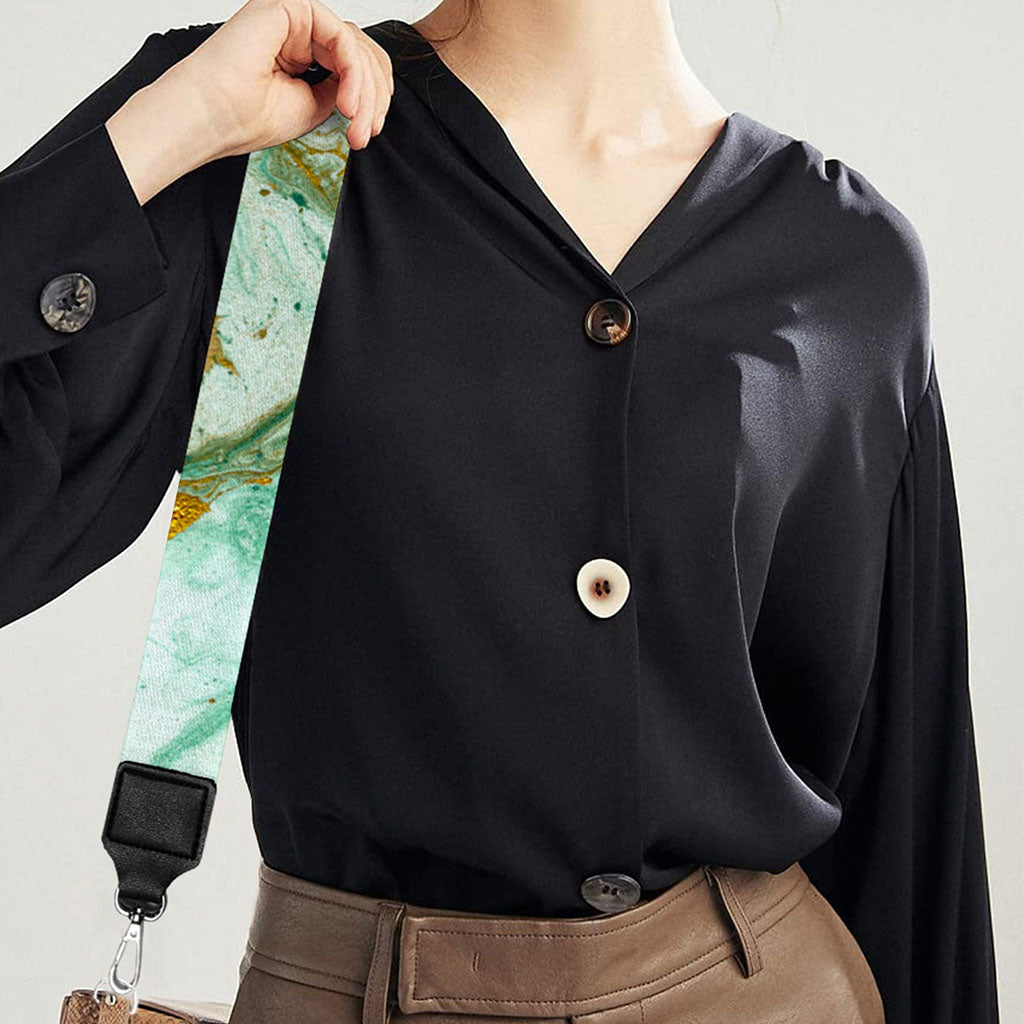 Green Gold Liquid Marble Print Bag Strap