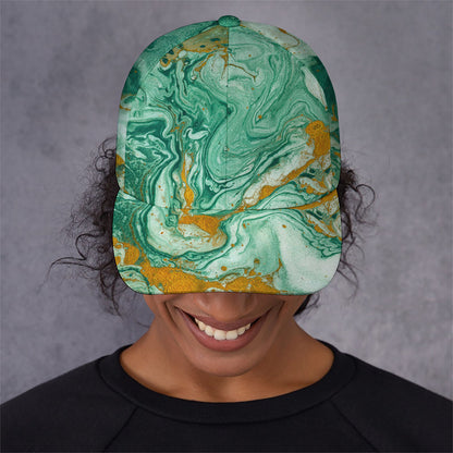 Green Gold Liquid Marble Print Baseball Cap