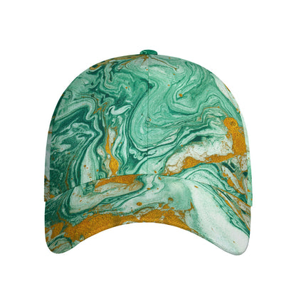 Green Gold Liquid Marble Print Baseball Cap