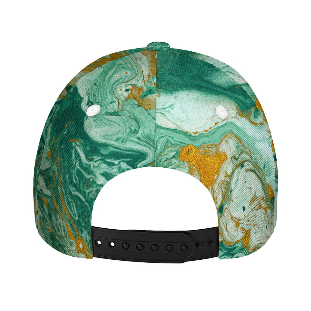 Green Gold Liquid Marble Print Baseball Cap