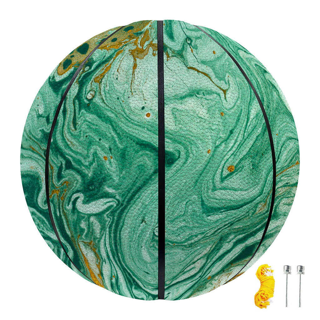 Green Gold Liquid Marble Print Basketball