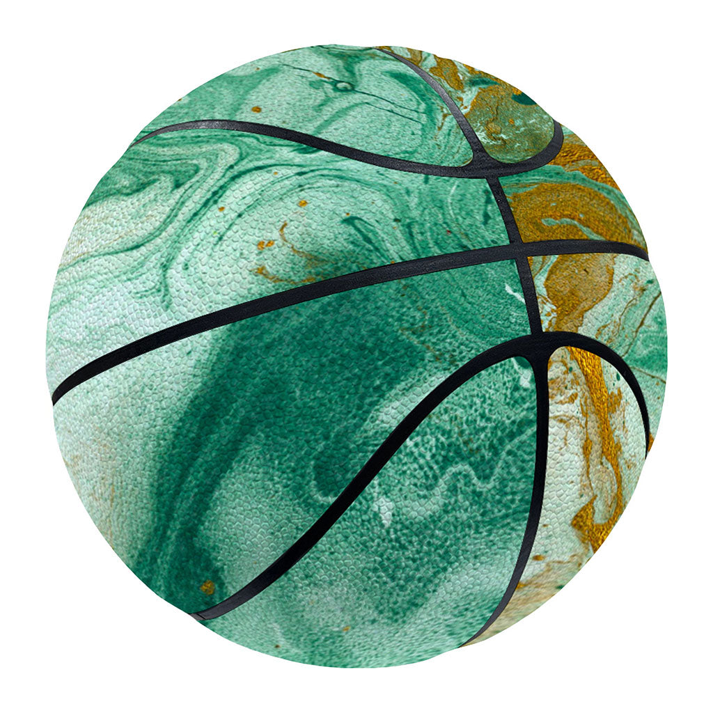 Green Gold Liquid Marble Print Basketball