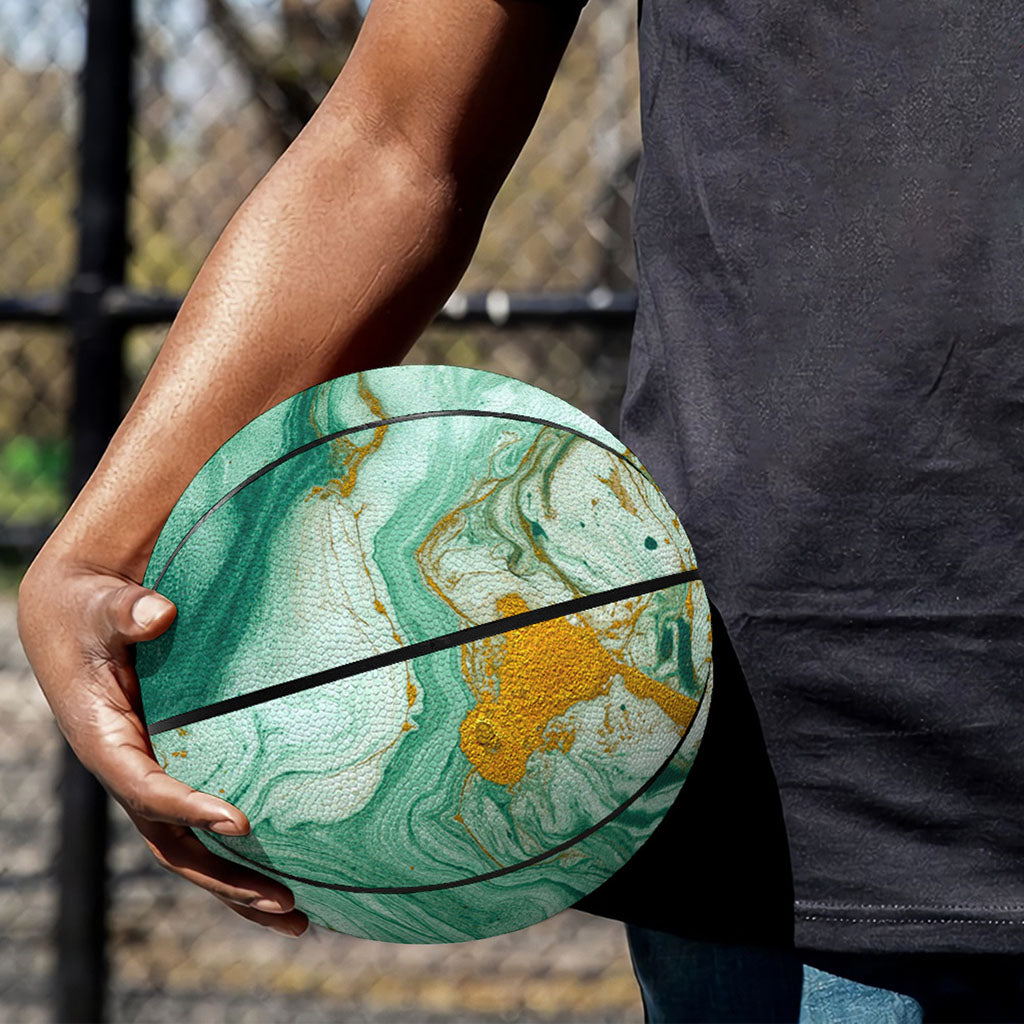 Green Gold Liquid Marble Print Basketball