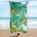 Green Gold Liquid Marble Print Beach Towel