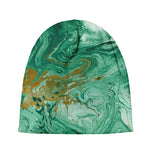 Green Gold Liquid Marble Print Beanie