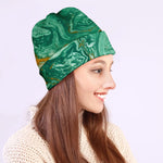 Green Gold Liquid Marble Print Beanie