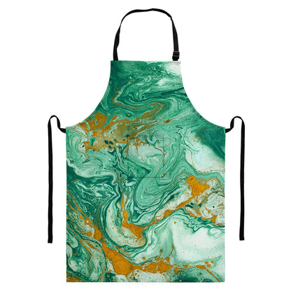 Green Gold Liquid Marble Print Bib Apron With Pocket
