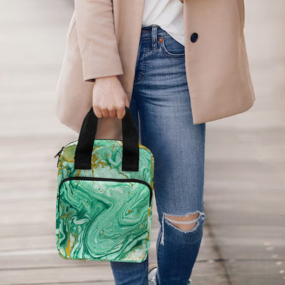 Green Gold Liquid Marble Print Bible Tote Bag