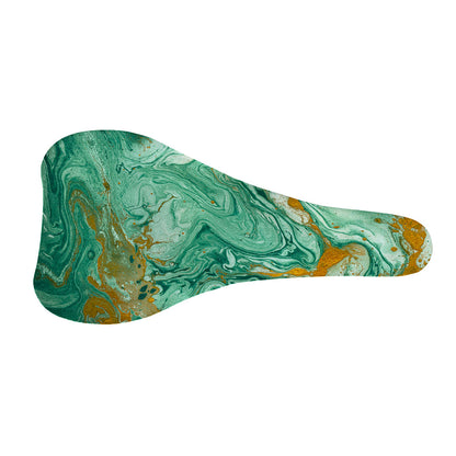 Green Gold Liquid Marble Print Bicycle Seat Cover