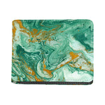 Green Gold Liquid Marble Print Bifold Wallet
