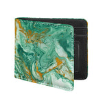 Green Gold Liquid Marble Print Bifold Wallet