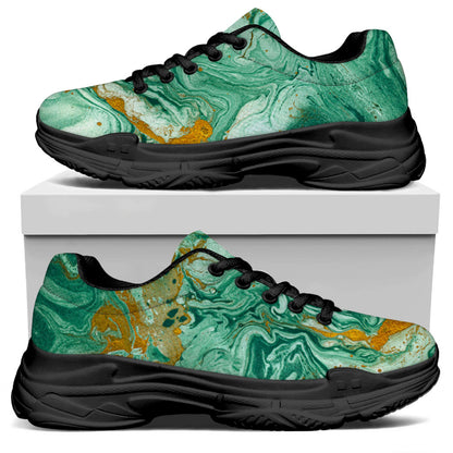 Green Gold Liquid Marble Print Black Chunky Shoes