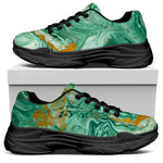 Green Gold Liquid Marble Print Black Chunky Shoes