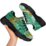 Green Gold Liquid Marble Print Black Chunky Shoes