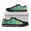 Green Gold Liquid Marble Print Black Low Top Sneakers