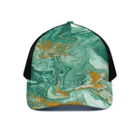 Green Gold Liquid Marble Print Black Mesh Trucker Cap