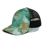 Green Gold Liquid Marble Print Black Mesh Trucker Cap