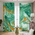 Green Gold Liquid Marble Print Dimout Pencil Pleat Curtains