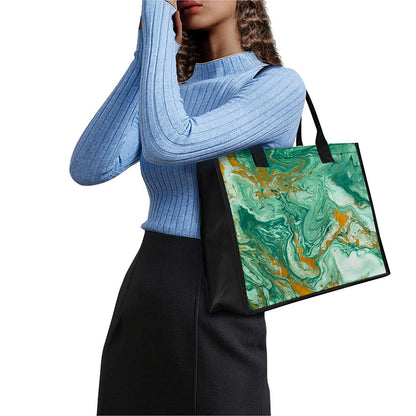 Green Gold Liquid Marble Print Canvas Tote Bag