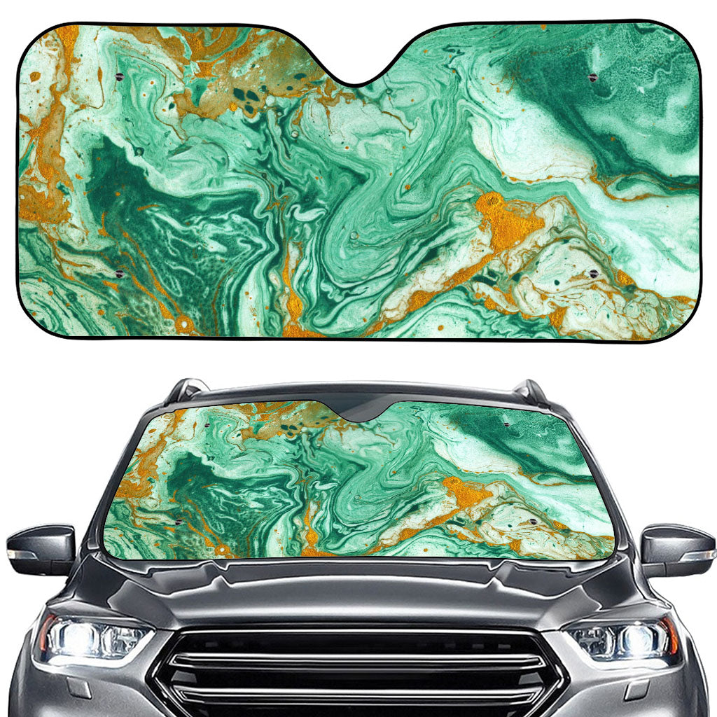 Green Gold Liquid Marble Print Car Windshield Sun Shade