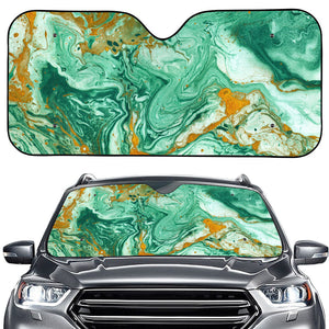 Green Gold Liquid Marble Print Car Windshield Sun Shade