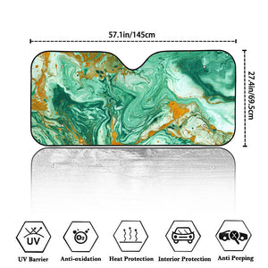 Green Gold Liquid Marble Print Car Windshield Sun Shade