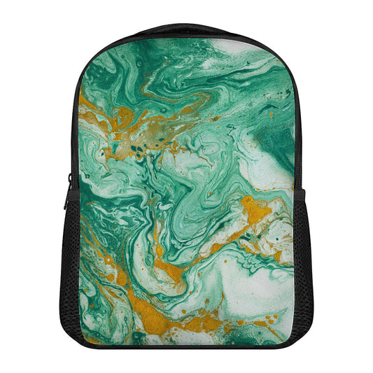 Green Gold Liquid Marble Print Casual Backpack