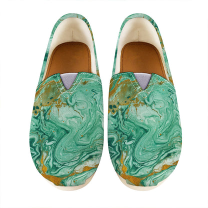 Green Gold Liquid Marble Print Casual Shoes