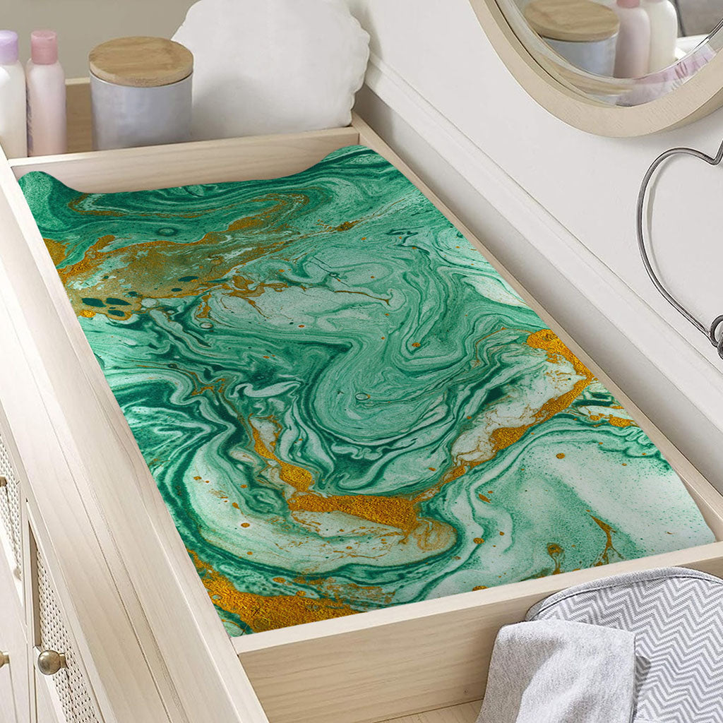 Green Gold Liquid Marble Print Changing Pad Cover