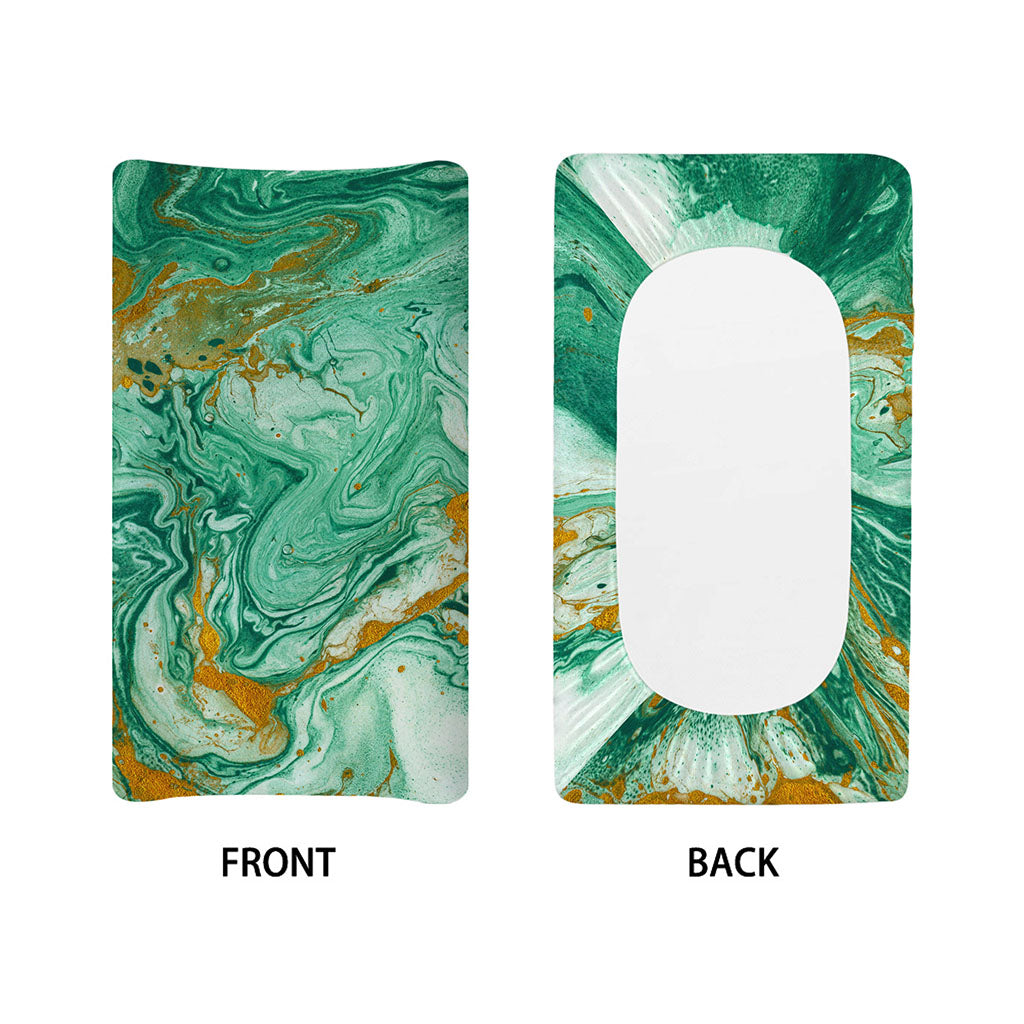 Green Gold Liquid Marble Print Changing Pad Cover