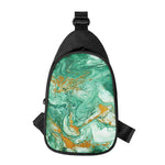 Green Gold Liquid Marble Print Chest Bag