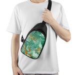 Green Gold Liquid Marble Print Chest Bag