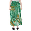 Green Gold Liquid Marble Print Chiffon Maxi Skirt