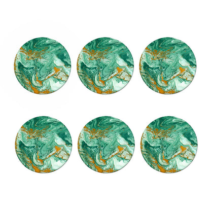 Green Gold Liquid Marble Print Coaster Set