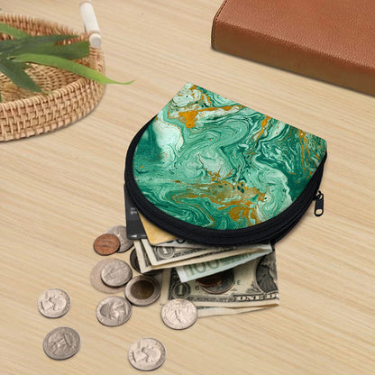 Green Gold Liquid Marble Print Coin Purse