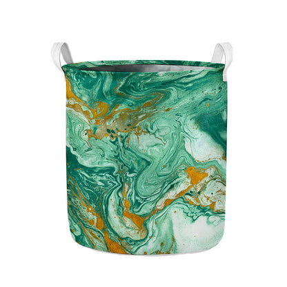Green Gold Liquid Marble Print Collapsible Laundry Basket