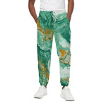 Green Gold Liquid Marble Print Cotton Pants