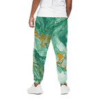 Green Gold Liquid Marble Print Cotton Pants