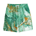 Green Gold Liquid Marble Print Cotton Shorts