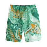 Green Gold Liquid Marble Print Cotton Shorts