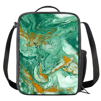 Green Gold Liquid Marble Print Crossbody Lunch Bag