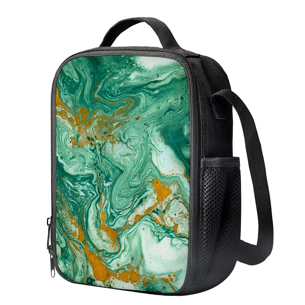 Green Gold Liquid Marble Print Crossbody Lunch Bag