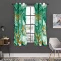 Green Gold Liquid Marble Print Grommet Curtain Panels