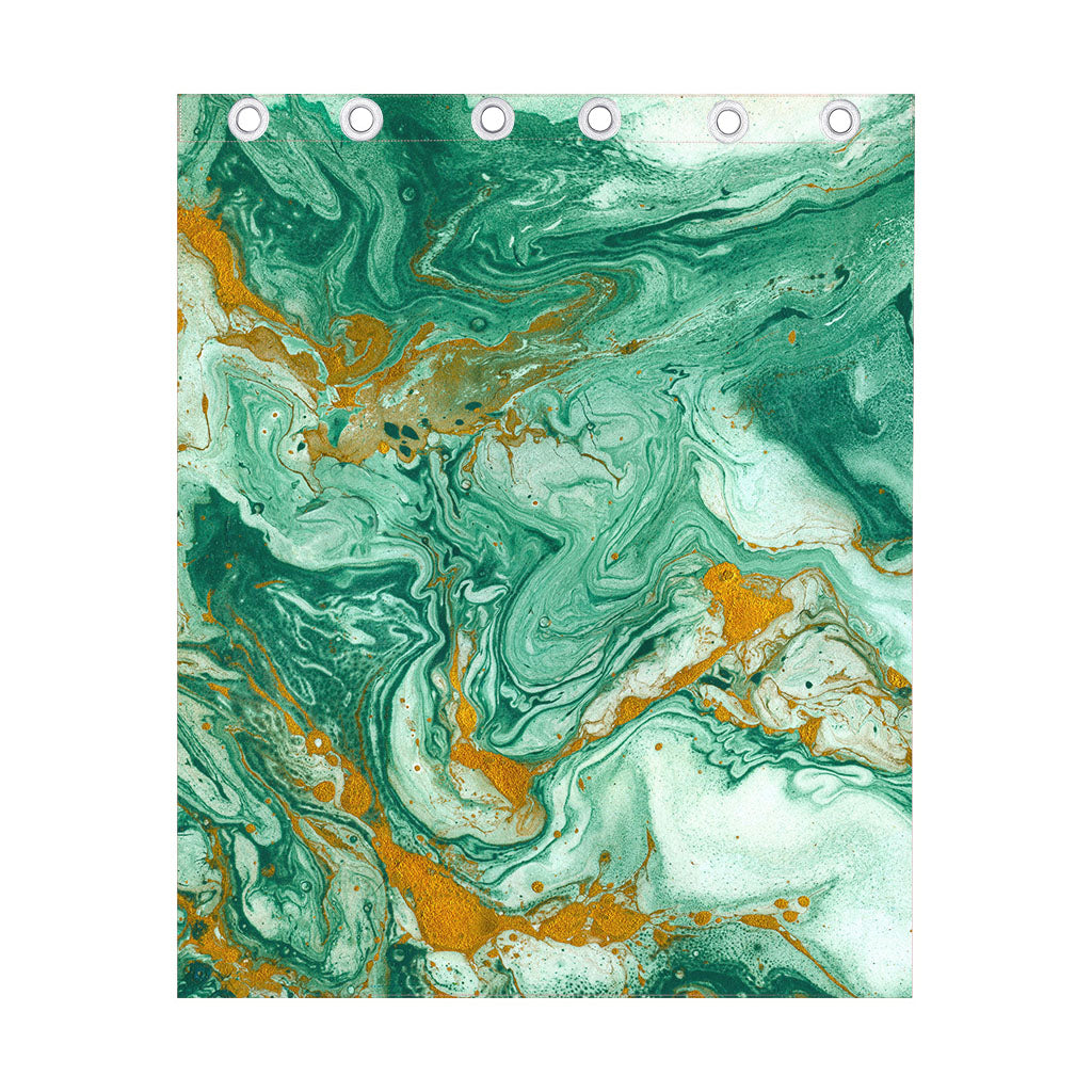 Green Gold Liquid Marble Print Curtain