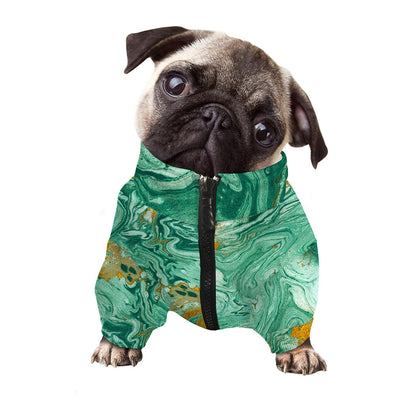 Green Gold Liquid Marble Print Dog Zip Up Jacket