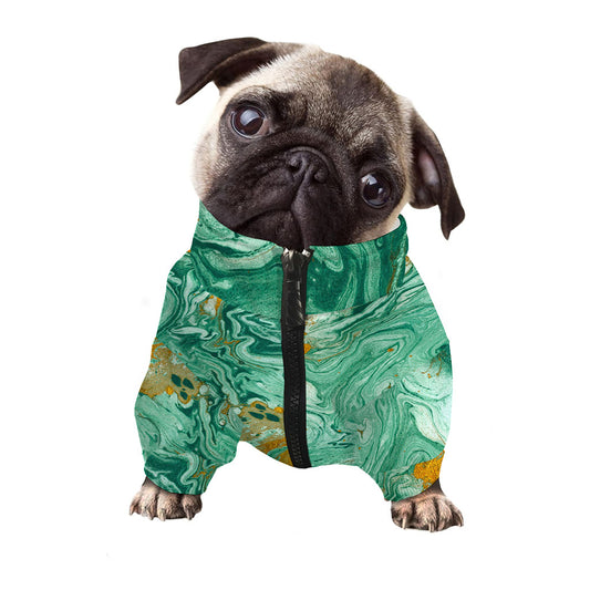 Green Gold Liquid Marble Print Dog Zip Up Jacket