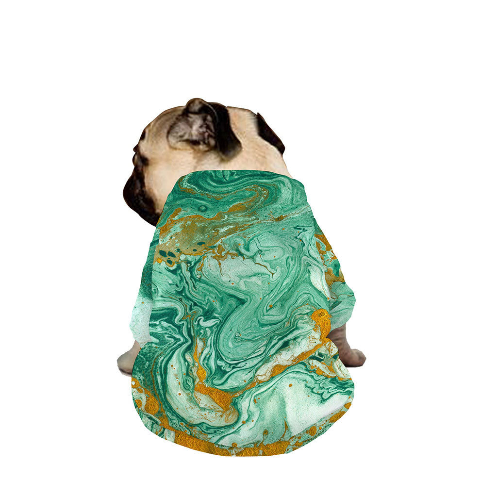 Green Gold Liquid Marble Print Dog Zip Up Jacket